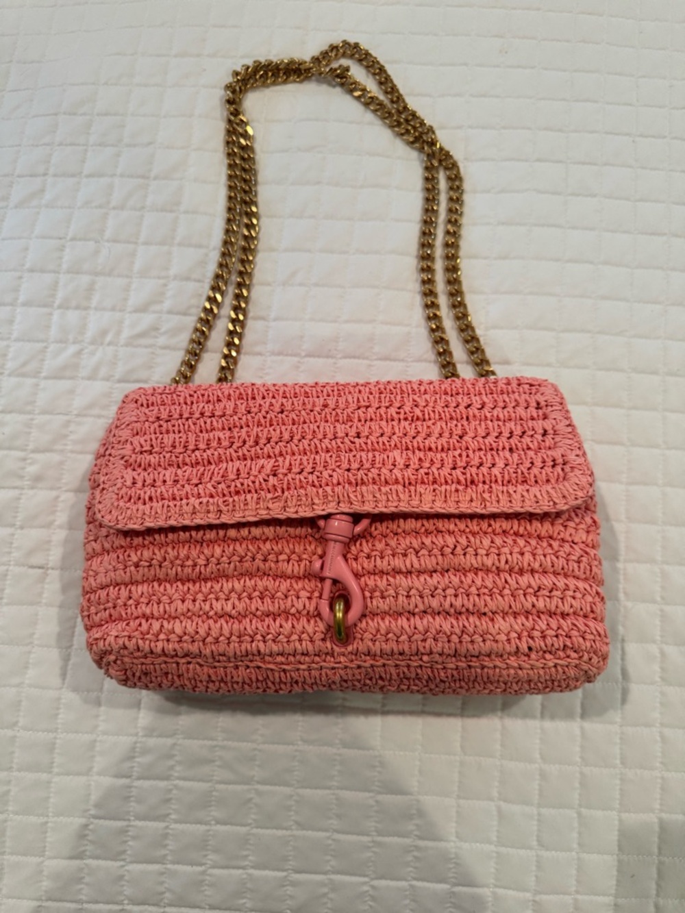 Rebecca Minkoff Edie flap bag in pink raffia - perfect for summer!